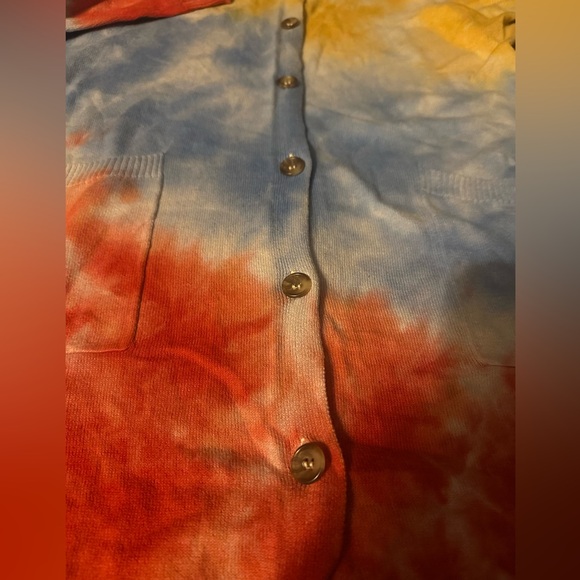🍊 LOGO by Lori Goldstein Tie Dye Button Front Cardigan Size L - Picture 4 of 5